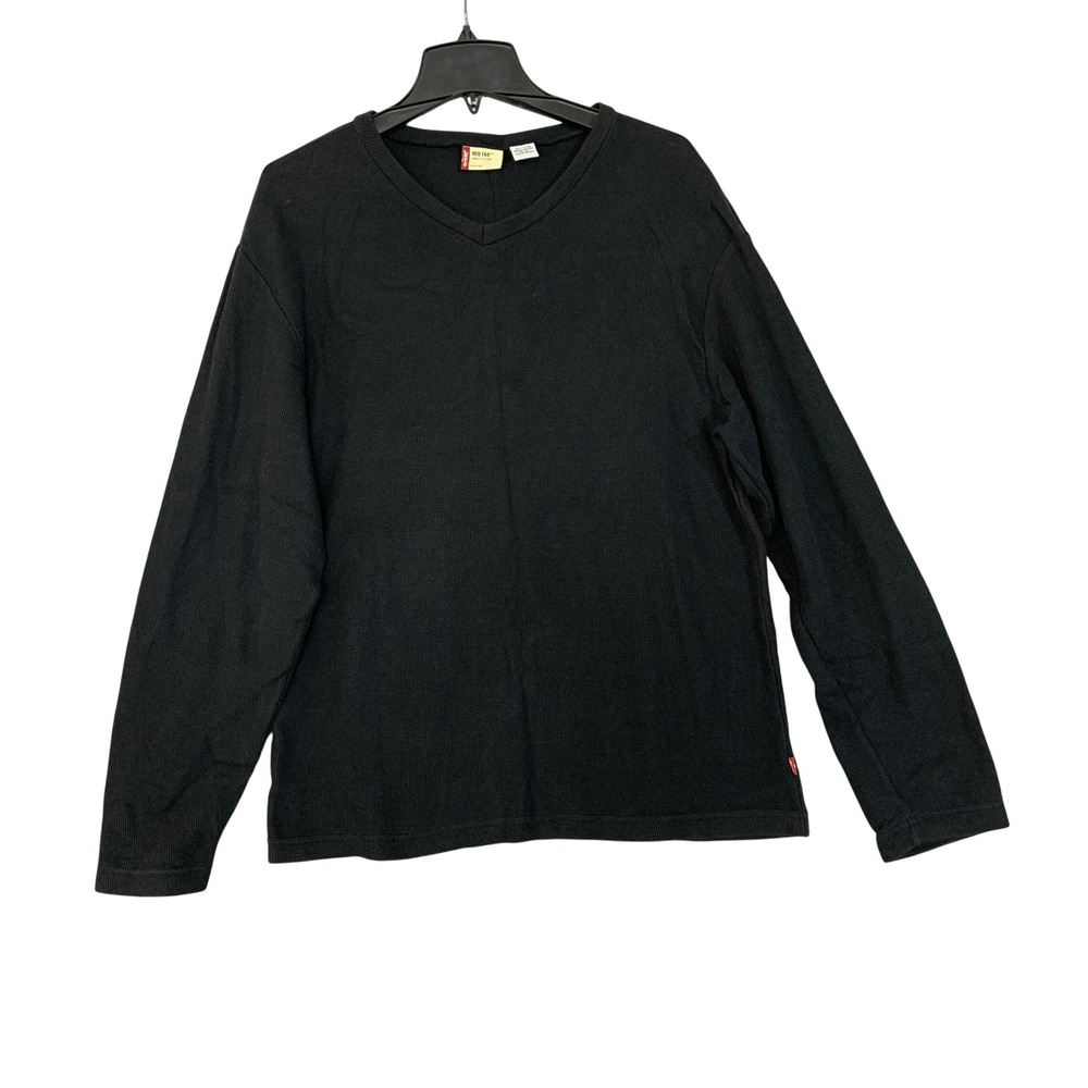 Levis Men's Large Black Red Tab V-Neck Thermal Shirt Cotton